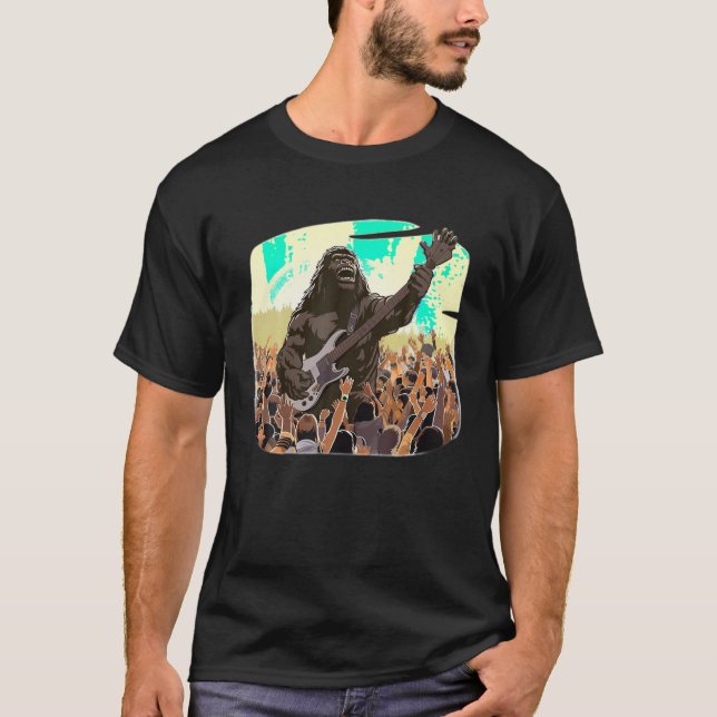 Camiseta Rock On Bigfoot Sasquatch Adora Rock And Roll Grap (Frente)
