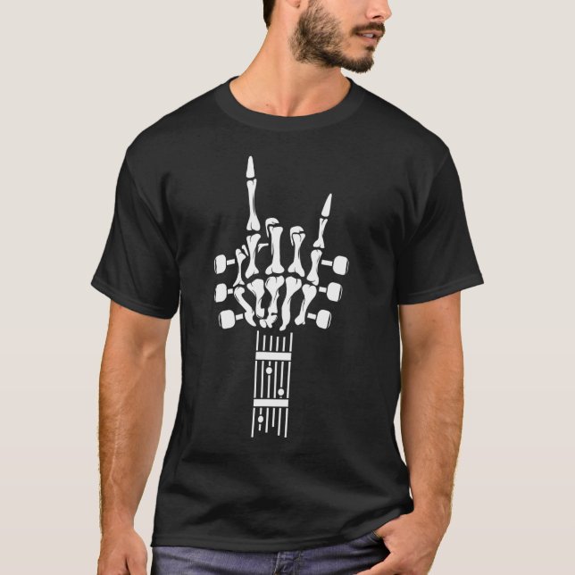 Camiseta Rock On Guitar Rock & Roll Skeleton Hand_3 (Frente)
