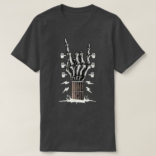 Camiseta Rock On-Hand Guitar Roll Skeleton Music Lover (Frente do Design)