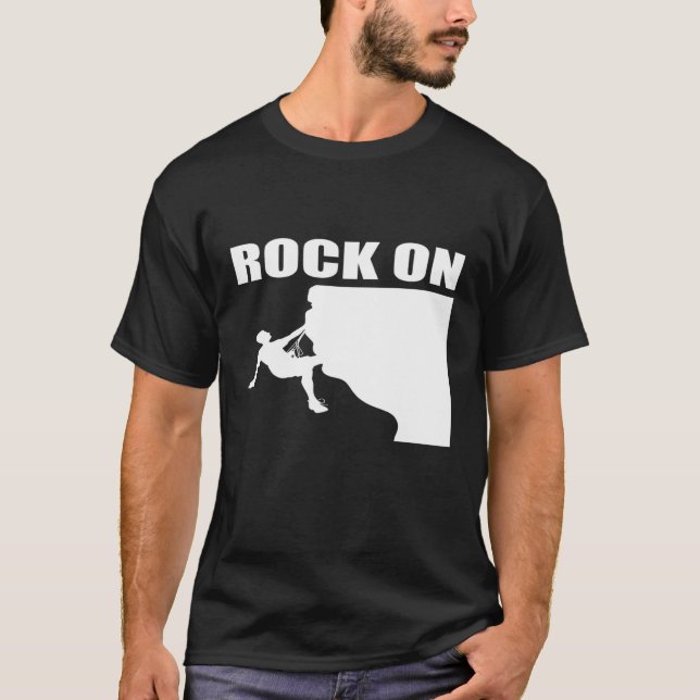 Camiseta Rock On Mountain Escalando Para Climas Rock (Frente)