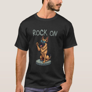 Camiseta Rock On Pastor Alemão Design Divertido