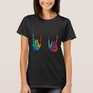 Camiseta Rock On Rock Star Skeleton Mãos Rocker Halloween