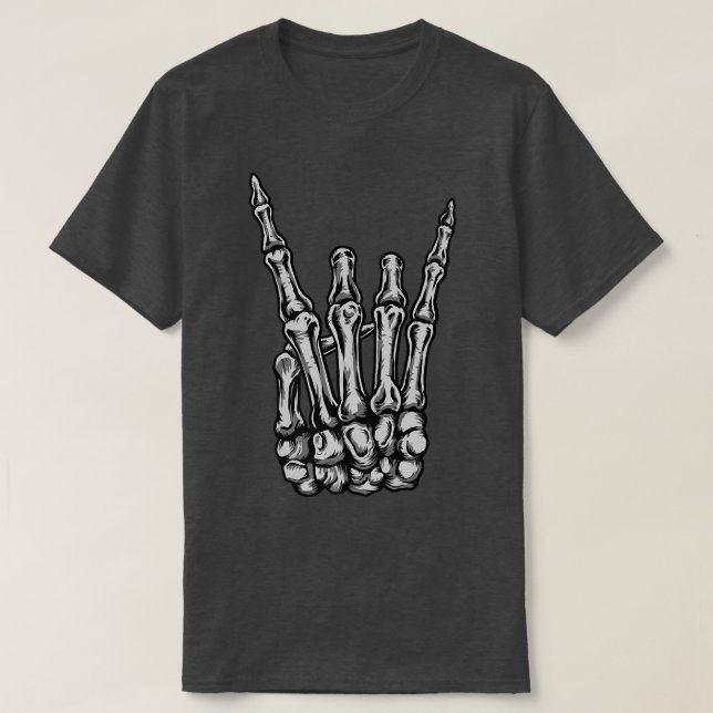 Camiseta Rock On Skeleton Hand  Don't Stop After The Concer (Frente do Design)