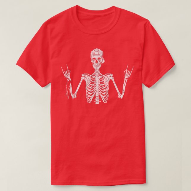 Camiseta Rock On Skeleton Mãos Arruinando A Mão Engraçada H (Frente do Design)