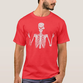 Camiseta Rock On Skeleton Mãos Arruinando A Mão Engraçada H