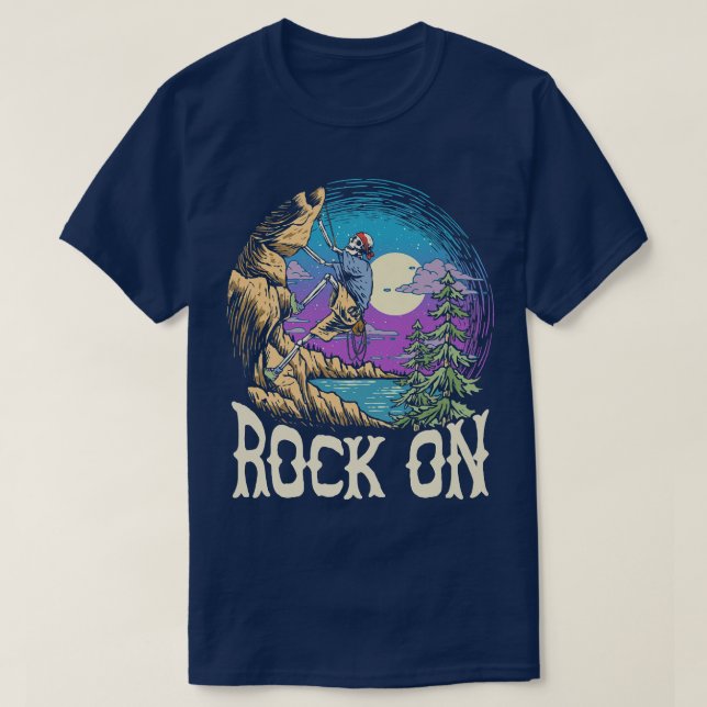 Camiseta Rock On Skeleton Night Rock Climm Full Moon Clim (Frente do Design)