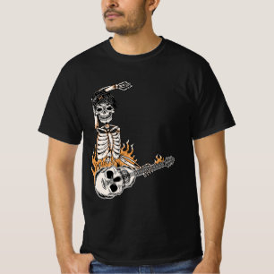 Camiseta Rock On Skeleton Tocando Roupa De Violão