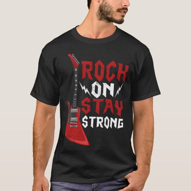 Camiseta Rock On Stay Strong Music Guitar Rock Band friends (Frente)