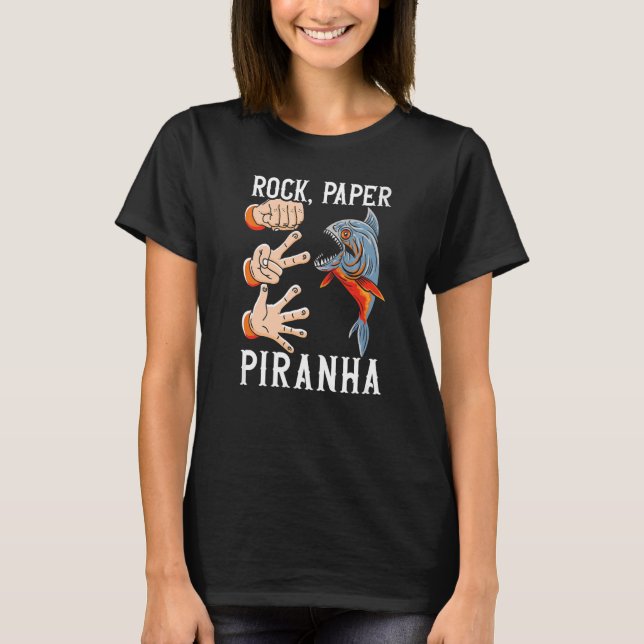 Camiseta Rock Paper Piranha Whisperer Fish Aquarist Fishkee (Frente)