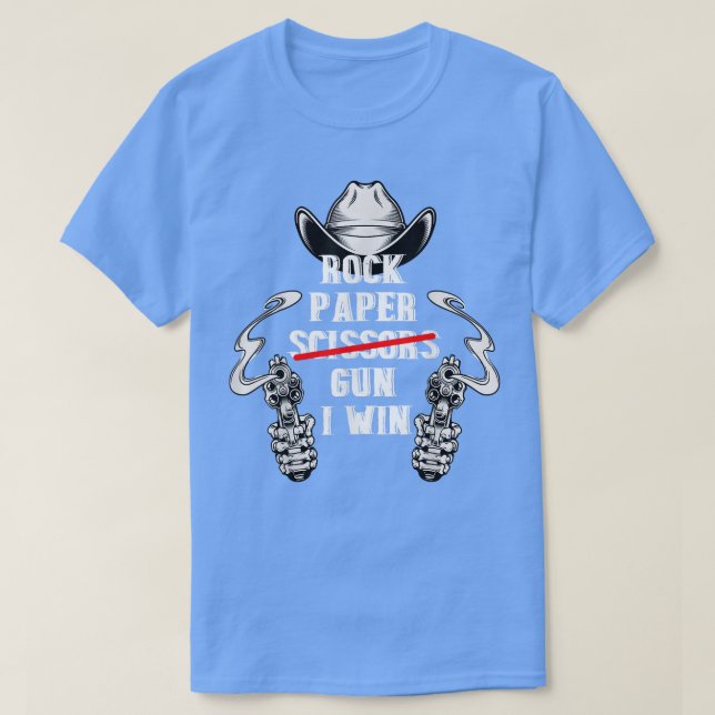 Camiseta Rock Paper Scissors Gun I Win  (Frente do Design)