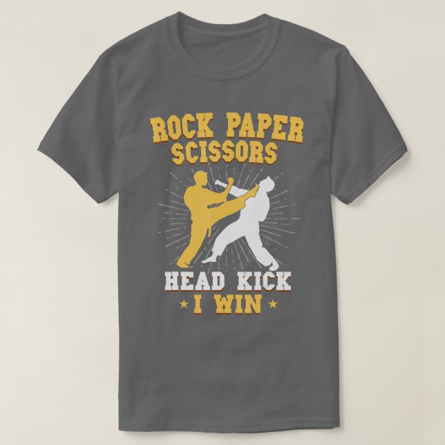 Camiseta Rock Paper Tesoura Kick I Win Taekwondo Mart (Frente do Design)