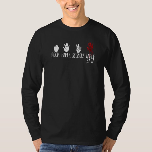 Camiseta Rock Paper Tesoura Mesa Saw Woodworker (Frente)