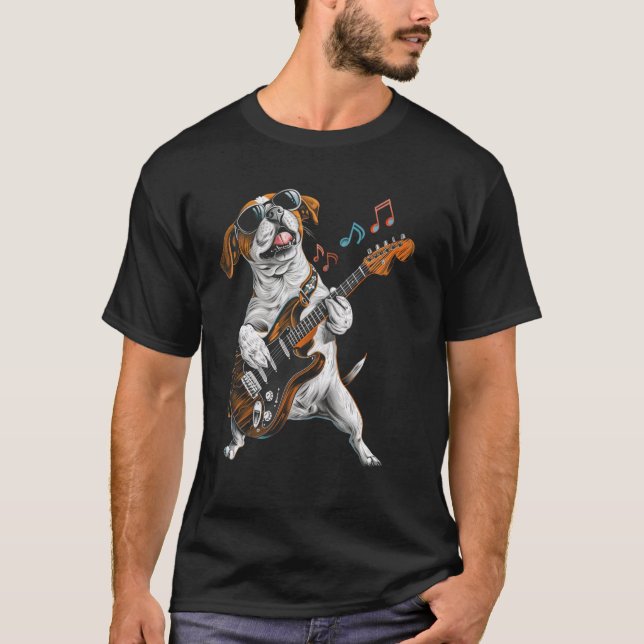 Camiseta Rock Pointer Dog Tocando Violão Engraçado Ponto De (Frente)