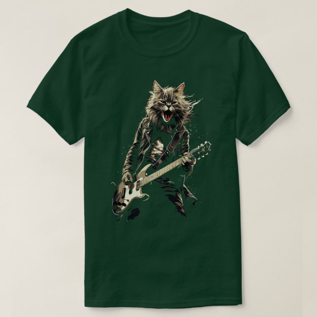 Camiseta Rock Roll Music Concert Festival Cat Rock Guitar 2 (Frente do Design)