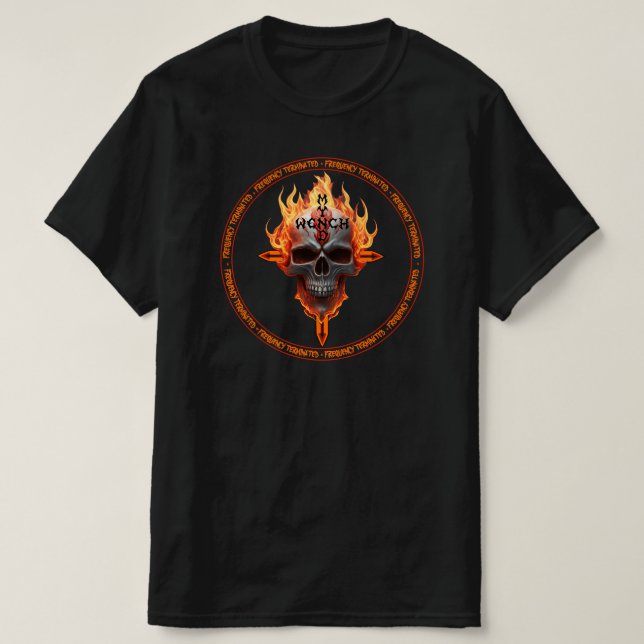Camiseta Rock & Roll Music Flaming Skull Heavy Metal Rocker (Frente do Design)