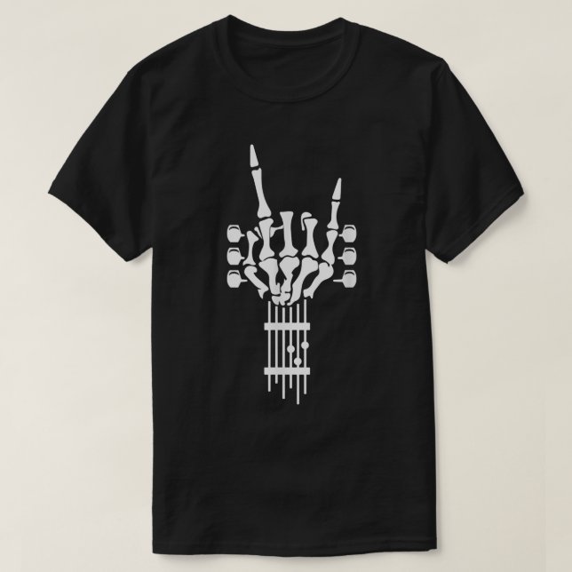 Camiseta Rock & Roll Skeleton Guitar Music Lover Halloween  (Frente do Design)