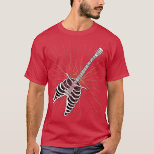 Camiseta Rock & Roll Skeleton Guitar Player Música Figurina