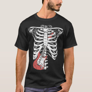 Camiseta Rock & Roll Skeleton Guitar Player Música Figurina