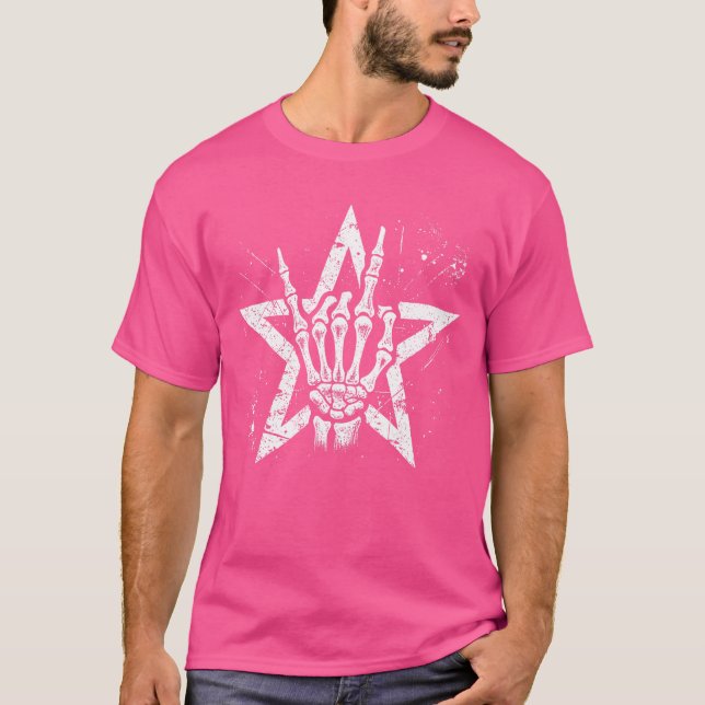 Camiseta Rock Sign Punk Skeleton Hand Rockn Roll Music (Frente)