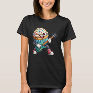 Camiseta Rock Star Cupcake Cartoon Character Funny Guitar P