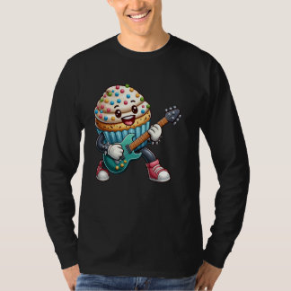 Camiseta Rock Star Cupcake Cartoon Character Funny Guitar P