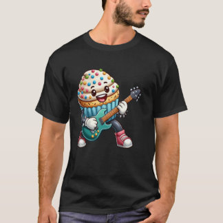 Camiseta Rock Star Cupcake Cartoon Character Funny Guitar P