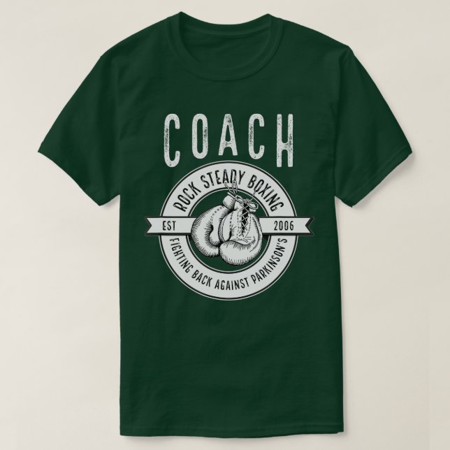 Camiseta Rock Steady Boxing Coach Fight Parkinsons (Frente do Design)