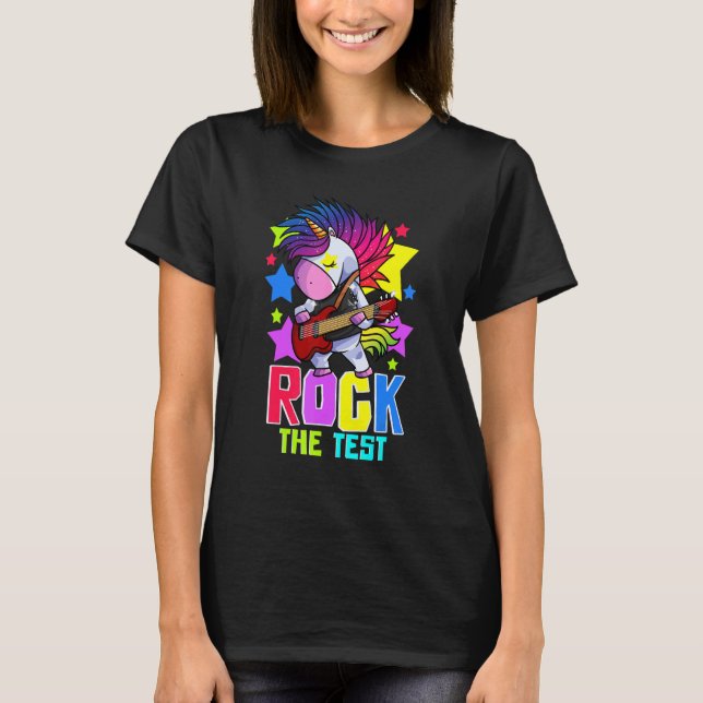 Camiseta Rock The Test Cute Unicorn Test Day Guitar Rock Mu (Frente)