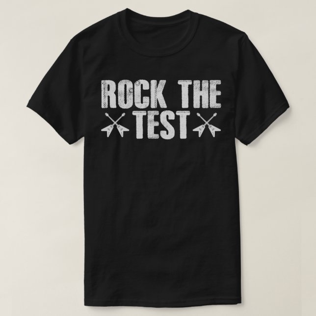 Camiseta Rock the Test Enny Testing Day Rock Guitar Teache (Frente do Design)