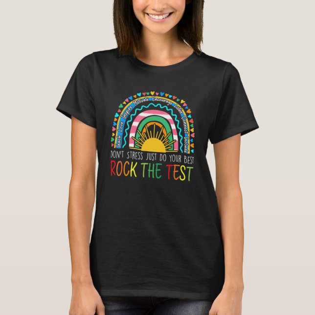 Camiseta Rock The Test Teacher Day Testing Day Rainbow (Frente)