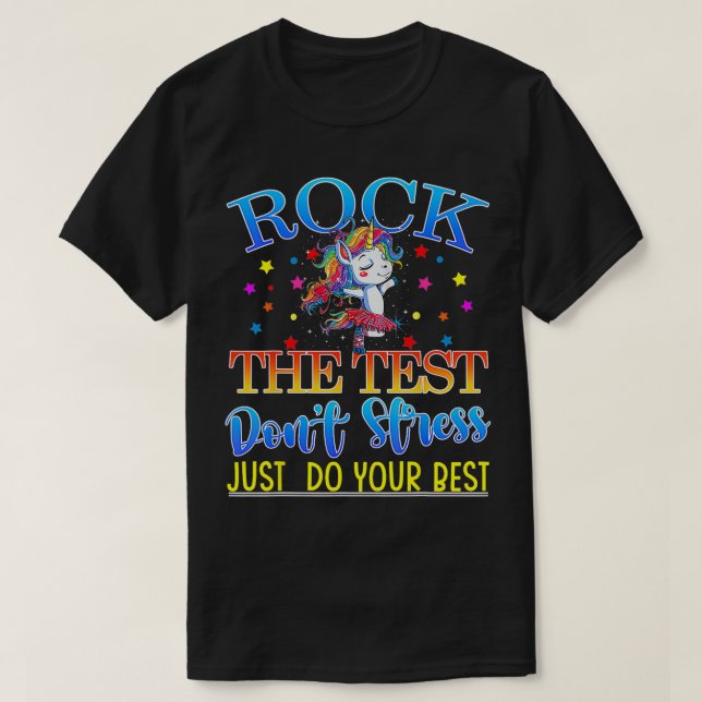 Camiseta Rock The Test Teacher Day Testing Day Unicorn (Frente do Design)