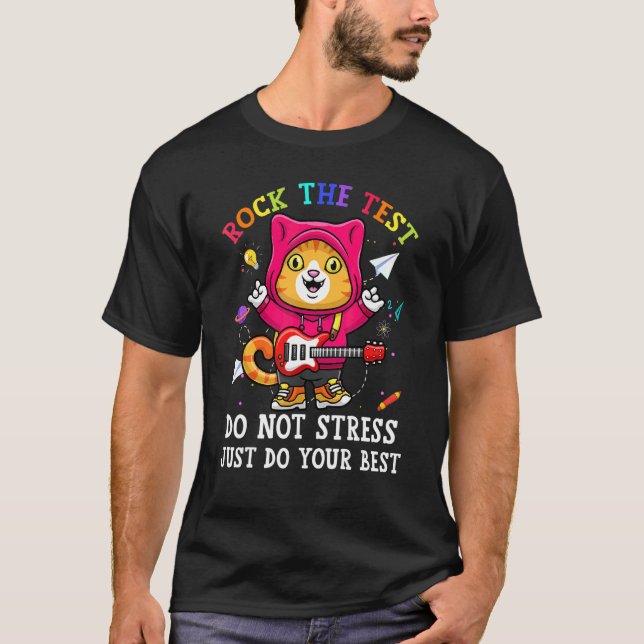 Camiseta Rock The Test Teacher Day Testing Legal Cat Da (Frente)
