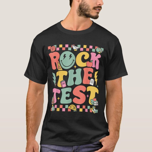Camiseta Rock The Test Testing Day Retro Motivational Teach (Frente)