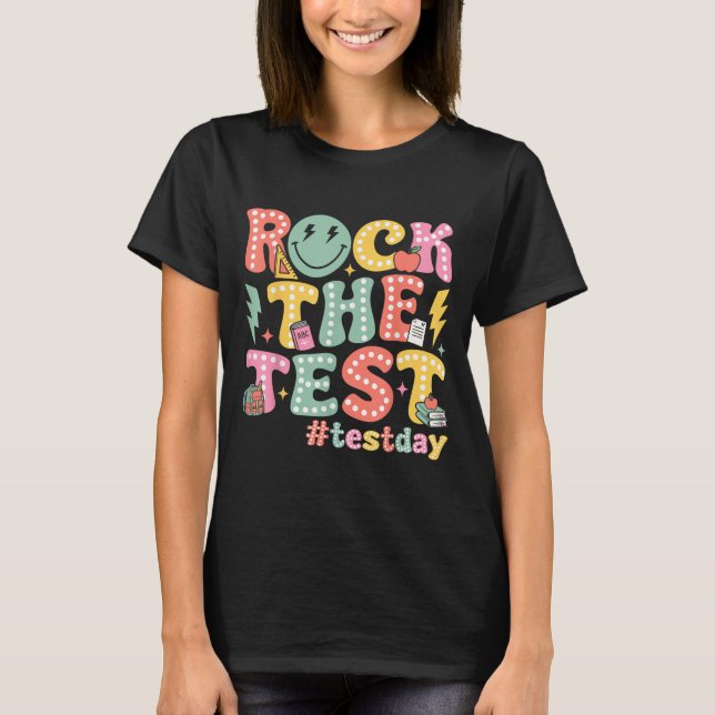 Camiseta Rock The Test Testing Day Retro Motivational Teach (Frente)