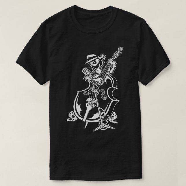 Camiseta Rockabilly Upright Bass Player Rockabill (Frente do Design)