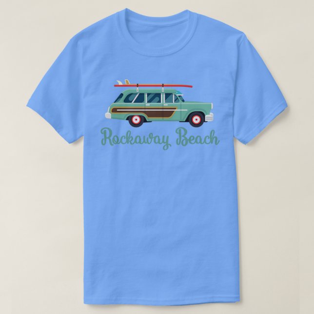 Camiseta Rockaway Beach New York Retro Surf Wagon (Frente do Design)