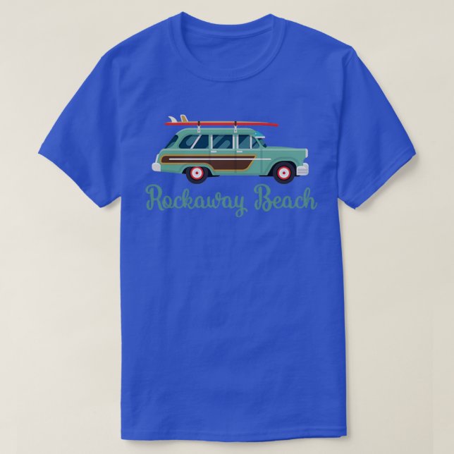 Camiseta Rockaway Beach New York Retro Surf Wagon (Frente do Design)