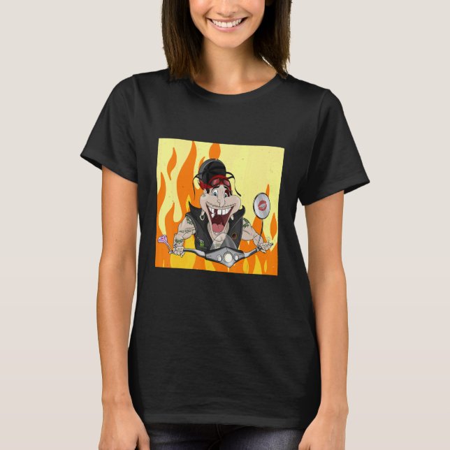 Camiseta Rocker com fogo e chamas Burnout (Frente)