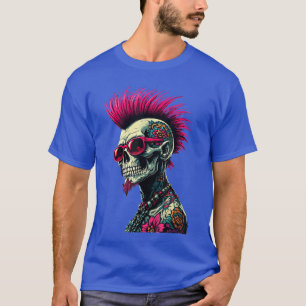 Camiseta Rocker com Mohawk de Punk Rock Esqueleto para Meni