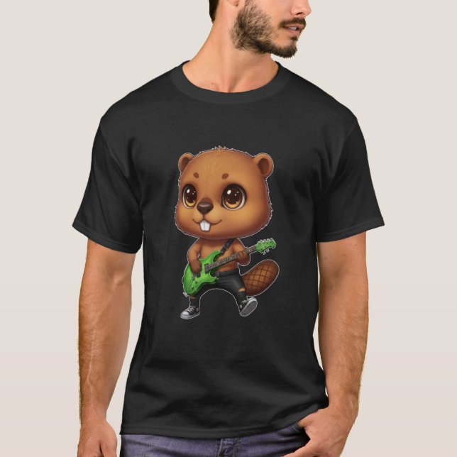 Camiseta Rocker Kawaii Chibi Fofinho Tocando Violão (Frente)