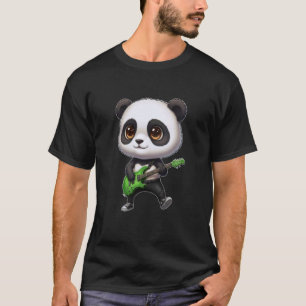 Camiseta Rocker Kawaii Chibi Panda Guitarrista Engraçado