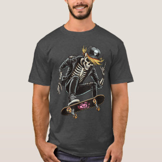 Camiseta Rocker Skeleton Cap Skater Cool Halloween Punk Roc