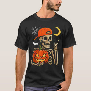 Camiseta Rocker Skeleton Hand Rock Sobre O Halloween Engraç