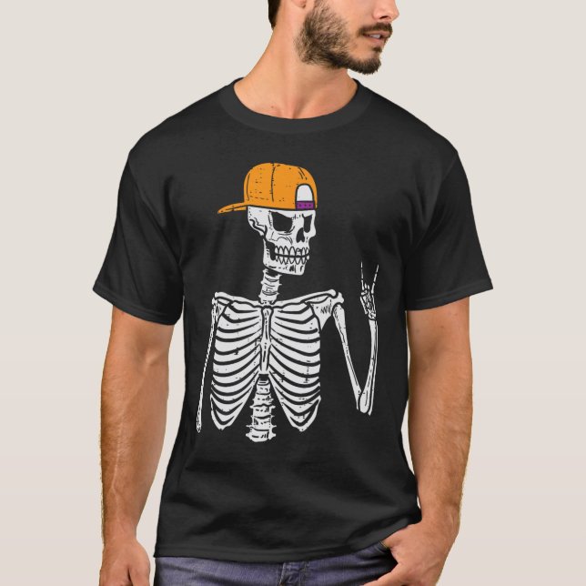Camiseta Rocker Skeleton Rock Hand Sinal Figurume M (Frente)