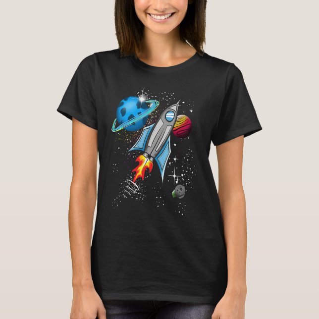 Camiseta Rocket and planets in space (Frente)