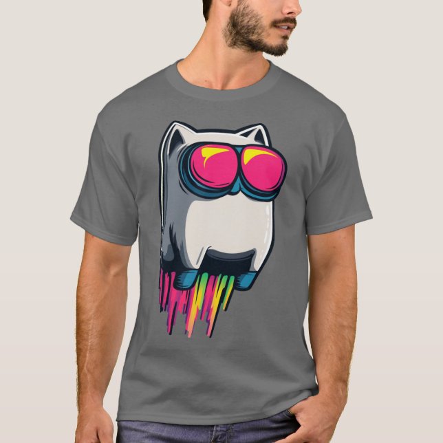 Camiseta Rocket Cat Cool Futuristic Feline with Neon Goggle (Frente)