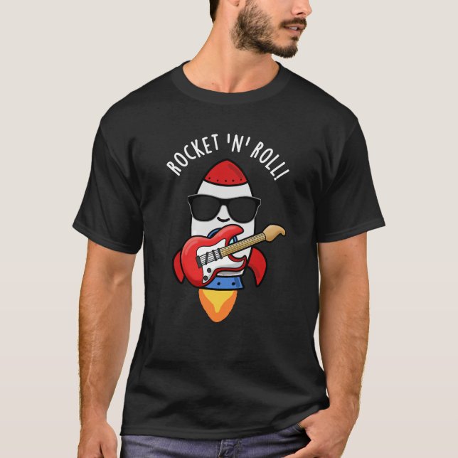 Camiseta Rocket e Roll Funny Rocket Pun Dark BG (Frente)