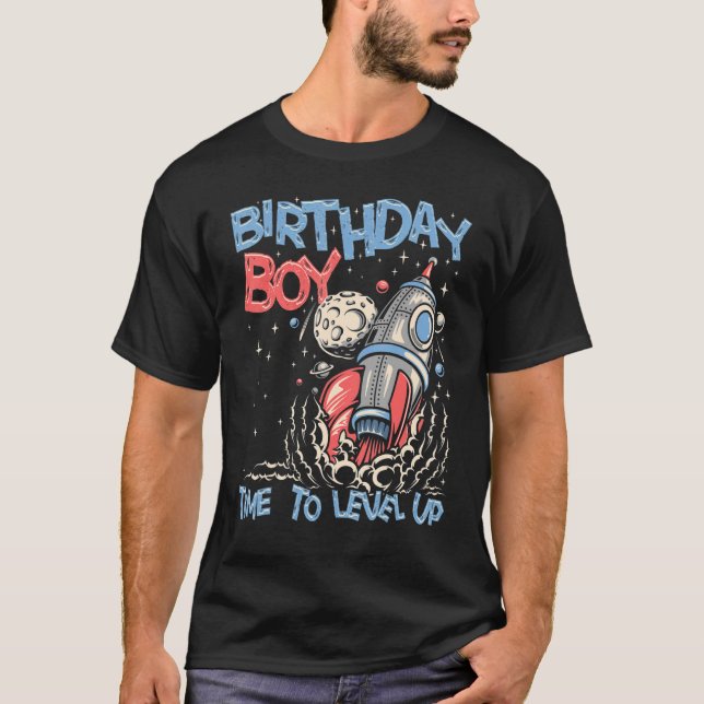 Camiseta Rocket Galaxy Outer Space Birthday Boy Time to lev (Frente)