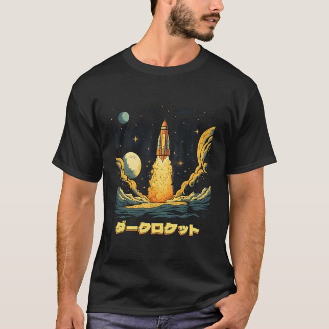 Camiseta Rocket Retro Dark Spaceship Steampunk Japonês Kat (Frente)