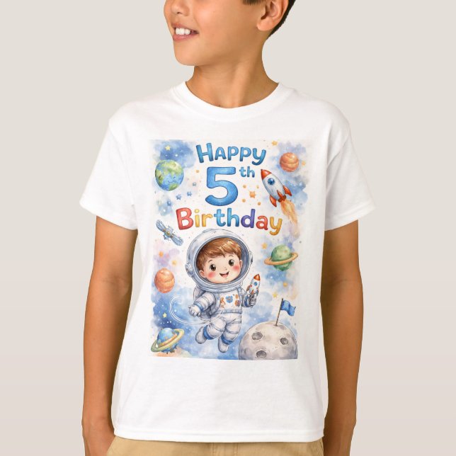 Camiseta Rocket ship birthday Space Planets Boy Stars (Frente)